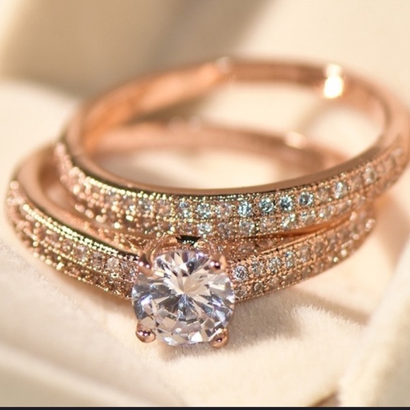 18k Rose Gold Filled Simulated Diamond Bridal Set - Picture 11 of 11